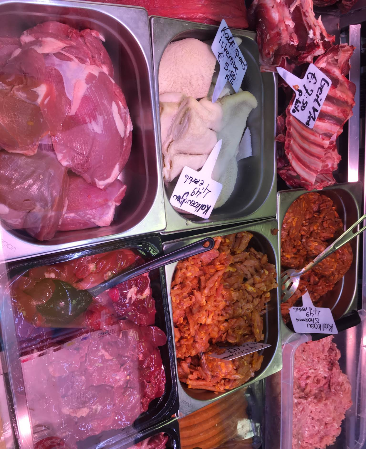 Fresh meat counter inside Yaşar Market